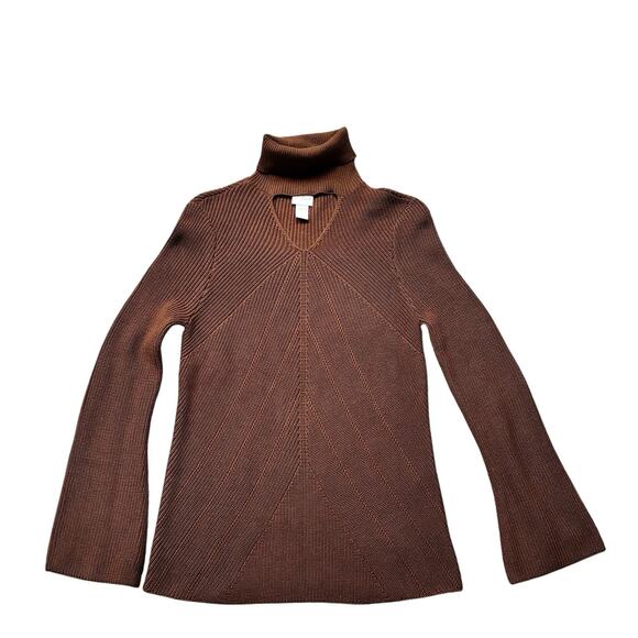 Chico's Ribbed Key Hole Turtleneck Sweater Extra Small Long Sleeve Brown XS - Picture 1 of 7
